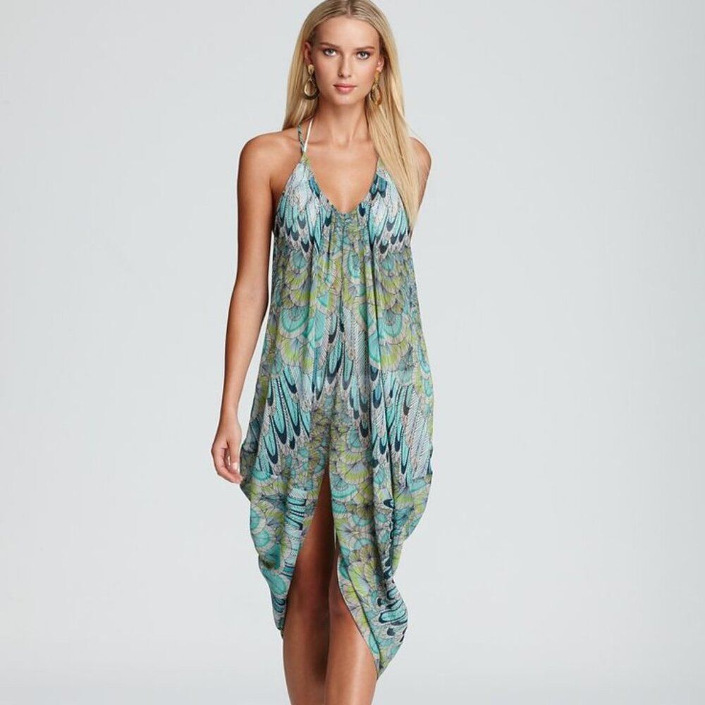NWT Mara Hoffman Feather Pink Peacock Sheer Long Beach Swim Cover Up Sexy Boho - Picture 9 of 12